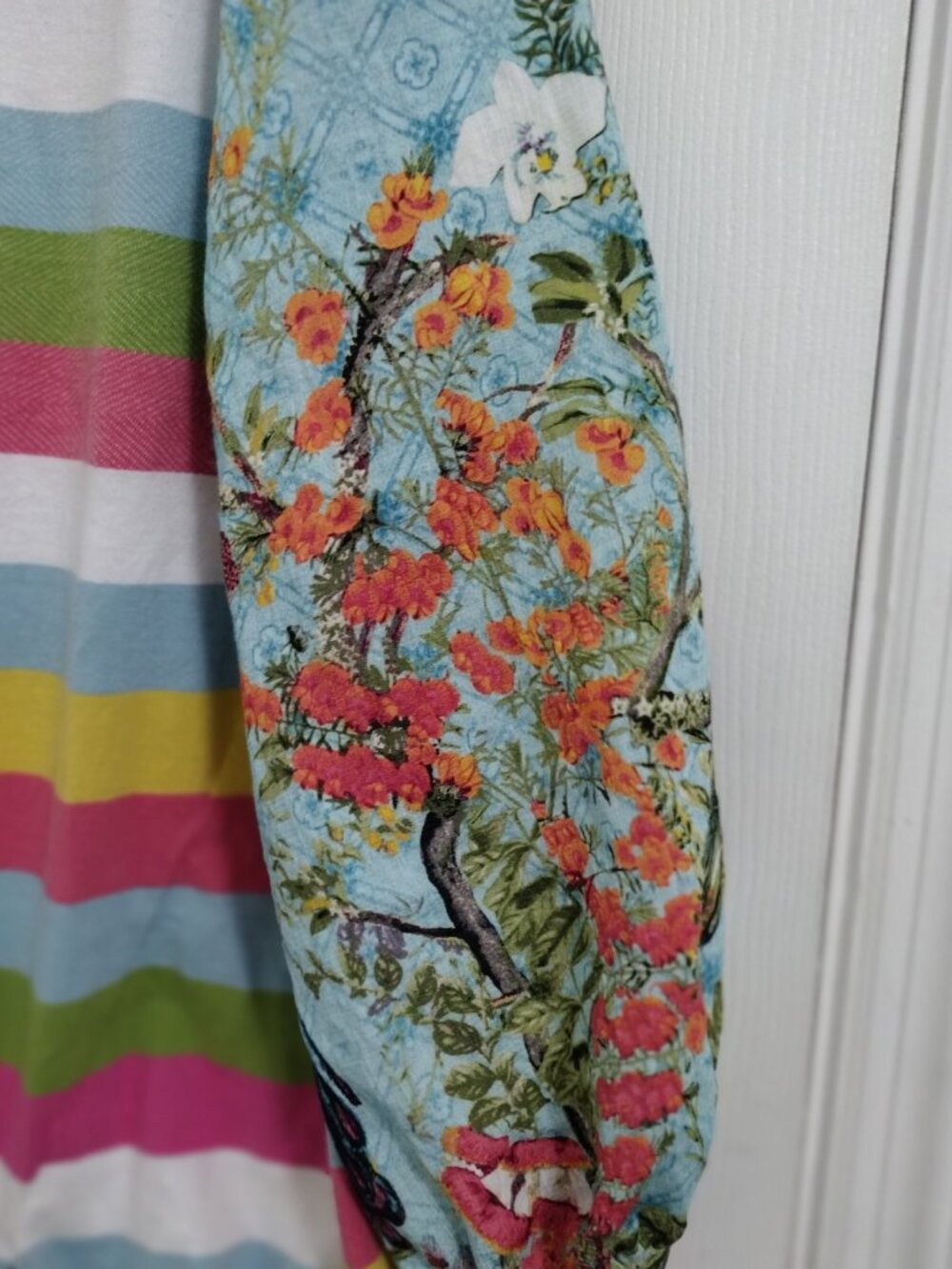 Sharon Young Colorful Stripe Floral Sleeve Tie Front Top Women’s L/XL Boho - Picture 5 of 8